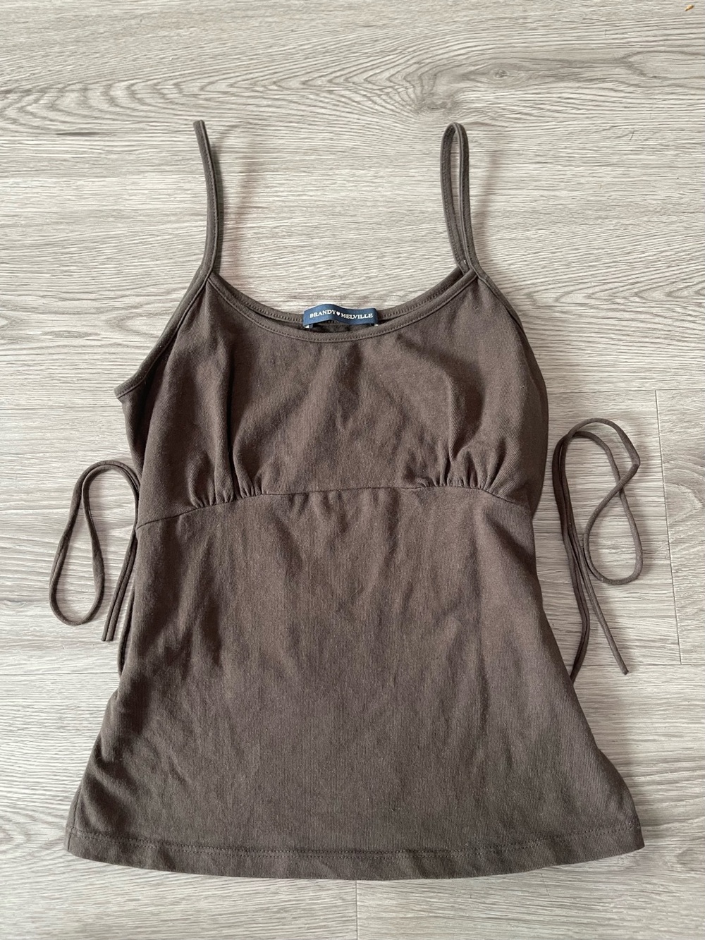 Brandy Melville Chocolate Brown Ribbed Tie-Side Tank